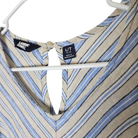 Lands End‎ Womens Striped Sleeveless Linen Dress Keyhole Back Pockets L Tall - Picture 4 of 11